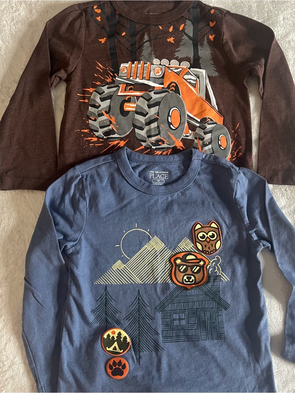 The Children's Place Crewneck  Graphic Long-Sleeve Tees Blue Brown Sz 2T